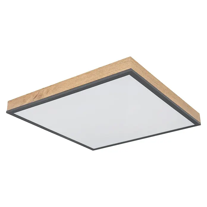 Globo Doro LED-Panel Holzoptik - 24 W, 45 x 45 cm, Holzoptik/Graphit, Mehrfarbig - Quadratische Deckenleuchte mit Holzrahmen und grauer Umrandung für eine warme und moderne Beleuchtung im Raum.