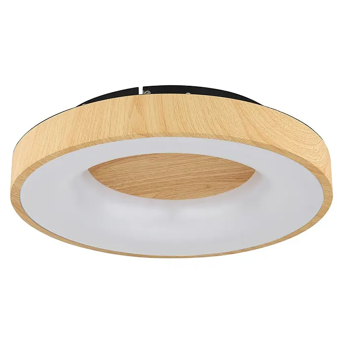 Globo LED-Deckenleuchte rund JOLLI - 30 W, Holz, Warmweiß - Helle LED-Deckenleuchte in Holzoptik mit ringförmigem Design für moderne Innenräume. Perfekt für stilvolle Beleuchtung und energiesparendes Licht.