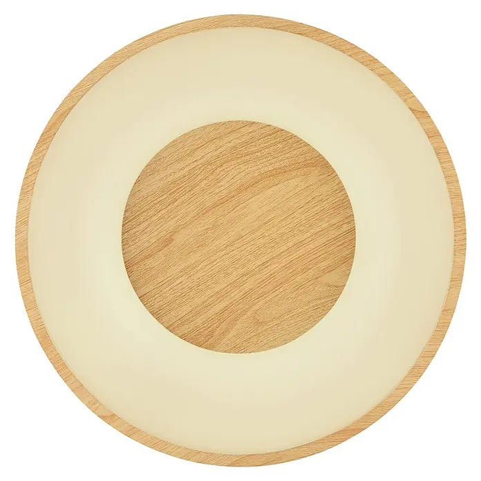 Globo LED-Deckenleuchte rund JOLLI - 30 W, Holz, Warmweiß - Eine moderne Deckenleuchte mit einem Holzrahmen und einem kreisförmigen LED-Licht in der Mitte, die ein warmes, einladendes Licht spendet.