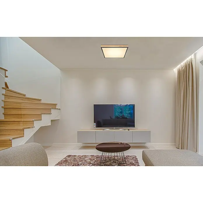 Globo Doro LED-Panel Holzoptik - 24 W, 45 x 45 cm, Holzoptik/Graphit, Mehrfarbig - Moderne Deckenleuchte mit Holzrahmen und weichem Licht für eine angenehme Atmosphäre im Wohnzimmer. Stilvolles Design für Ihr Zuhause.