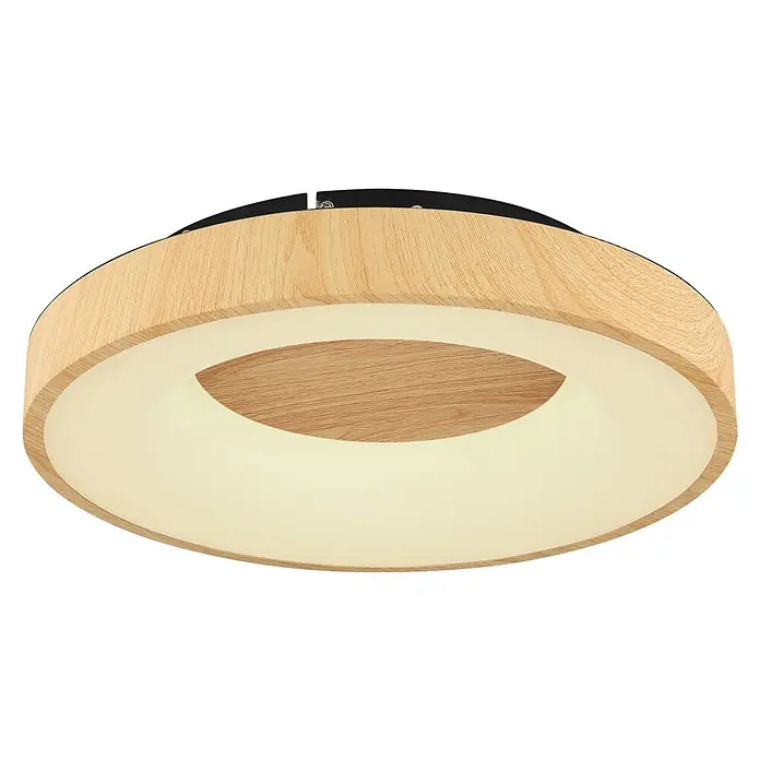 Globo LED-Deckenleuchte rund JOLLI - 30 W, Holz, Warmweiß - Deckenleuchte mit Holzrahmen und ovalem, eingelassenem Mittelteil. Die Lampe bietet modernes Design und angenehme Beleuchtung.