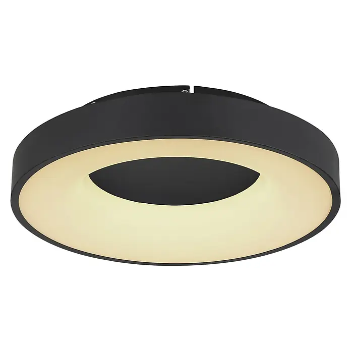Globo Plafón LED redondo Jolly - 30 W, Negro, Blanco frío - Moderna lámpara de techo LED redonda negra con luz blanca cálida, perfecta para interiores elegantes e iluminación de bajo consumo.