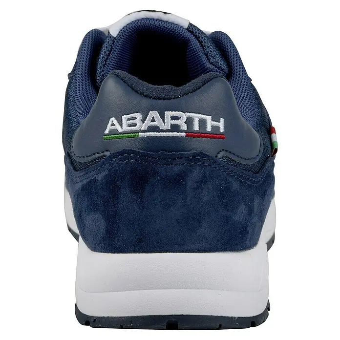 Abarth Zapato bajo de seguridad 595 - 41, Clase de protección según EN ISO 20345: S3, Azul - Vista trasera de una zapatilla azul Abarth con suela blanca y el logotipo de Abarth en verde, blanco y rojo.