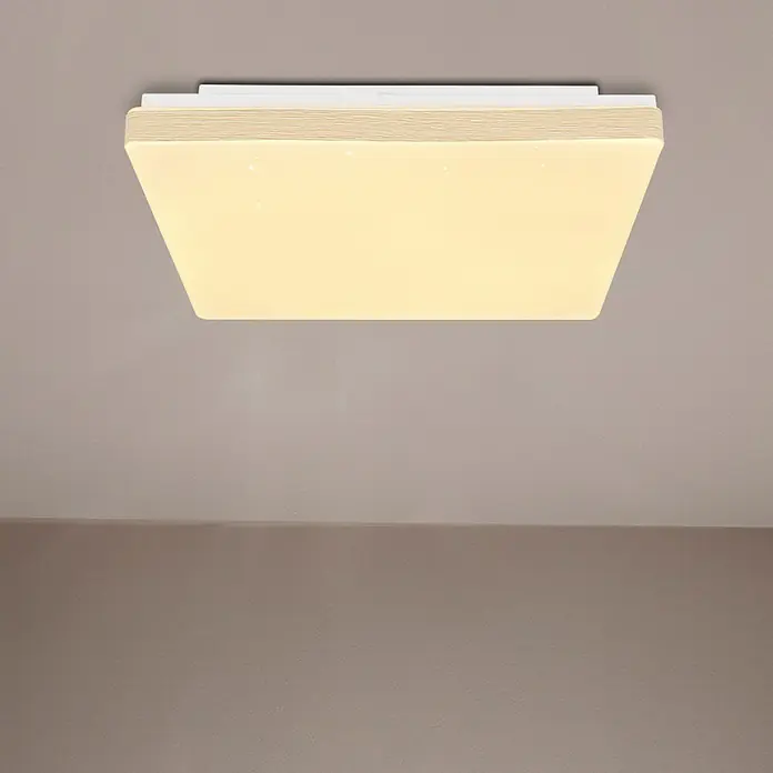 Globo LED-Deckenleuchte RAINA - 12 W, L x B x H: 33 x 33 x 6 cm, Weiß, Warmweiß - Elegante quadratische Deckenleuchte mit Holzdetails, die warmes Licht spendet und eine moderne Atmosphäre schafft.
