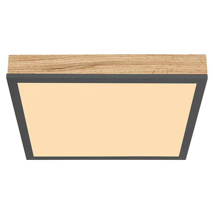 Globo Doro LED-Panel Holzoptik - 12 W, 30 x 30 cm, Holzoptik/Graphit, Warmweiß - Die Deckenleuchte im modernen Stil mit einem Holzrahmen und einer hellen, rechteckigen Lichtfläche sorgt für eine angenehme Beleuchtung.