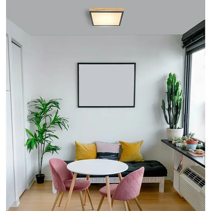 Globo Doro LED-Panel Holzoptik - 12 W, 30 x 30 cm, Holzoptik/Graphit, Warmweiß - Elegante Deckenleuchte mit Holzrahmen. Die Lampe spendet helles, warmes Licht und passt perfekt in moderne Wohnräume.
