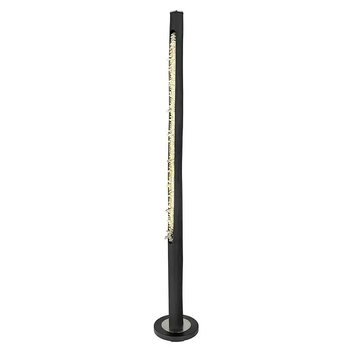 Globo Felicitas LED-Stehleuchte - 20 W, Ø x H: 23 x 151 cm, Warmweiß - Das Produkt ist eine stilvolle Stehlampe mit einem schwarzen Gehäuse, das mit dekorativen Elementen verziert ist. Sie steht auf einem runden Sockel.