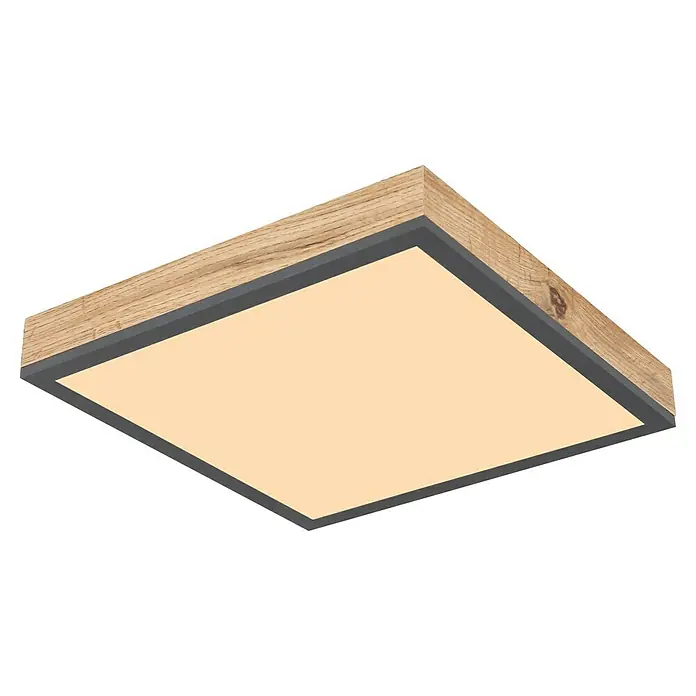 Globo Doro LED-Panel Holzoptik - 12 W, 30 x 30 cm, Holzoptik/Graphit, Warmweiß - Moderne LED-Deckenleuchte mit Holzrahmen und warmweißem Licht für eine angenehme Atmosphäre im Raum.
