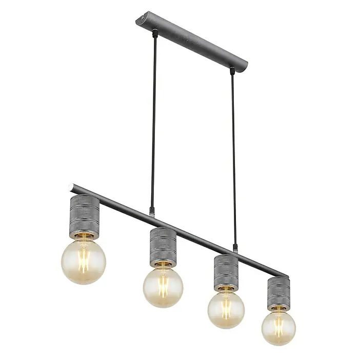 Globo Freddy Pendelleuchte - 60 W, L x B x H: 80 x 65 x 120 cm - Eine moderne Pendelleuchte mit vier Glühbirnen und einem industriellen Design, ideal für stilvolle Beleuchtung.