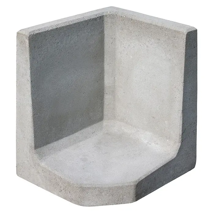 Diephaus L-Stein Außenecke - 60 cm, 40 cm, Stärke: 7 cm, Grau - Diese Aufnahme zeigt eine Eckrandbefestigung aus Beton. Sie dient zur Befestigung von Rasenkanten, Beeten und Wegen und bietet eine dauerhafte Lösung.