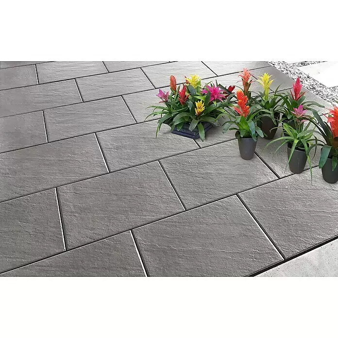 Diephaus Terrassenplatte Sonoma - 60 x 40 x 4 cm, Mittelgrau, Beton - Texturierte graue Terrassenplatten für den Außenbereich.
