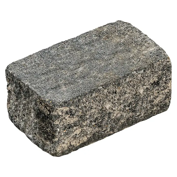 Diephaus Stamford Mauerstein Major - 25 x 25 x 15 cm, Schwarz/Weiß, Beton, Halbstein - Nahaufnahme eines grauen Pflastersteins mit rauer Oberfläche, ideal für Gartenwege und Terrassen. Robuste Bauweise für langlebige Gestaltung.