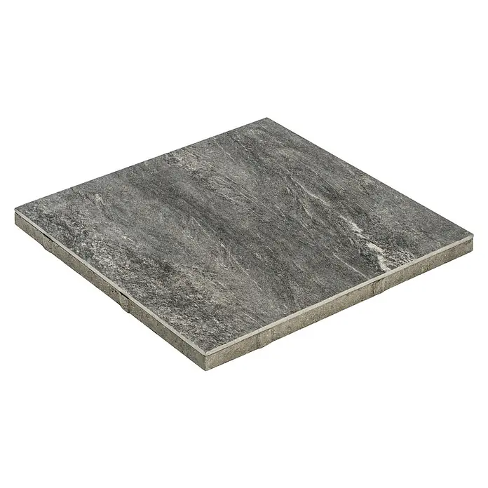 Diephaus Terrassenfliesenmuster Columbia - Concreto Basalt - Nahaufnahme einer eleganten, quadratischen Bodenfliese in Grau mit dezentem Marmormuster, ideal für stilvolle Innenräume.