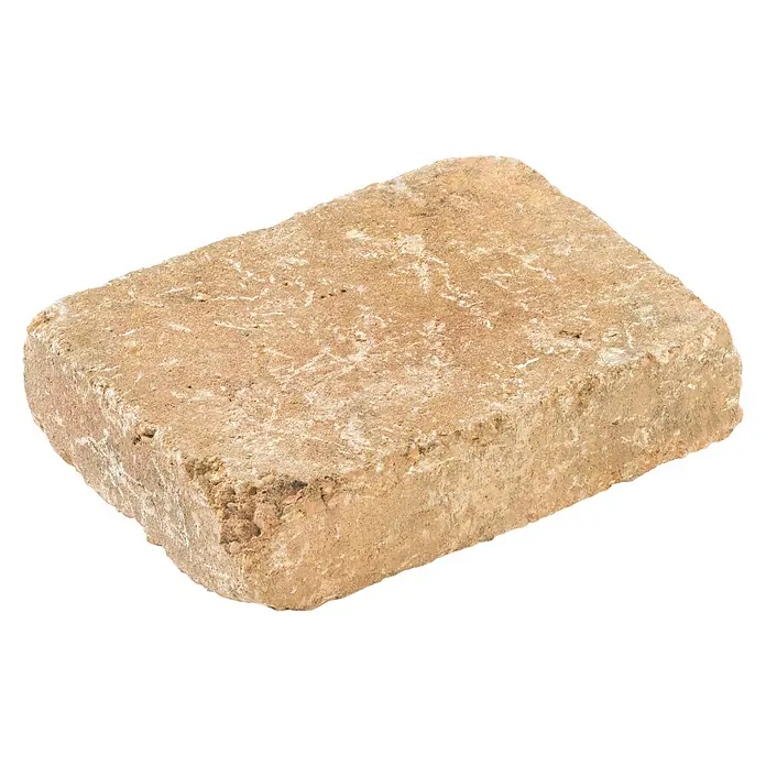 Diephaus Pflasterstein AustinSandstein, 28 x 21 x 7 cm, Rechteckig - Nahaufnahme eines einzelnen, beigen Pflastersteins mit rauer Textur und unregelmäßigen Kanten, ideal für Gartenwege oder Terrassen.