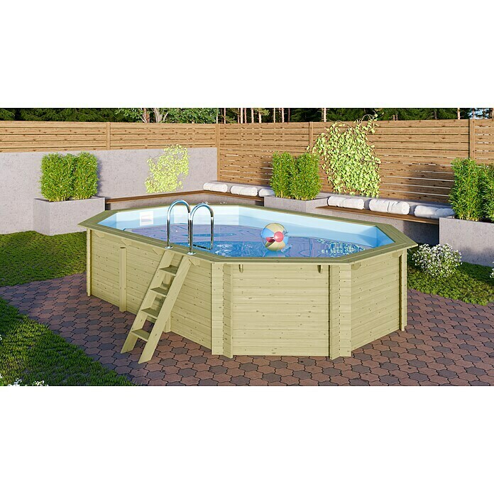 Karibu Holz-Pool Orlando Größe 4 (L x B x H: 611 x 400 x 124 cm, Naturbraun, 19.000 l, Ohne Poolterrasse) | BAUHAUS