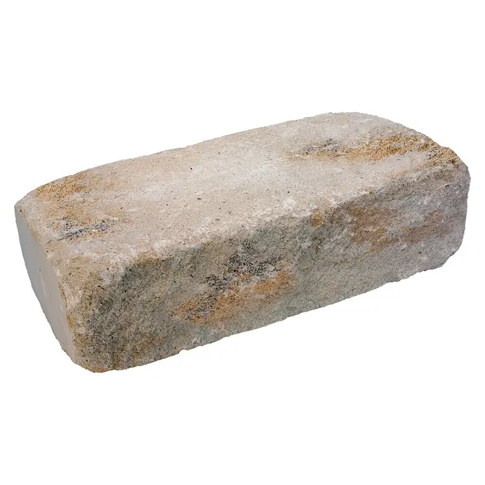 Diephaus Stamford Mauerstein Major - 50 x 25 x 15 cm, Muschelkalk, Beton, Anfangsstein - Ein rechteckiger Pflasterstein mit rauer, texturierter Oberfläche in neutralen Erdtönen, ideal für Gartenwege und Terrassen.