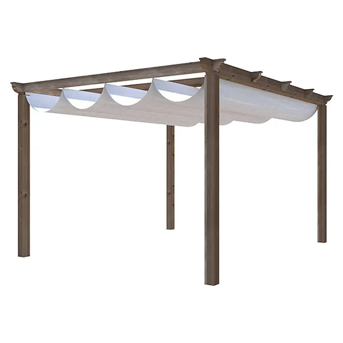 Pérgola con toldo corredero Classic - L x An: 400 x 300 cm - Pérgola de madera con techo de tela para el jardín. Protege del sol, proporcionando un espacio exterior sombreado y agradable.