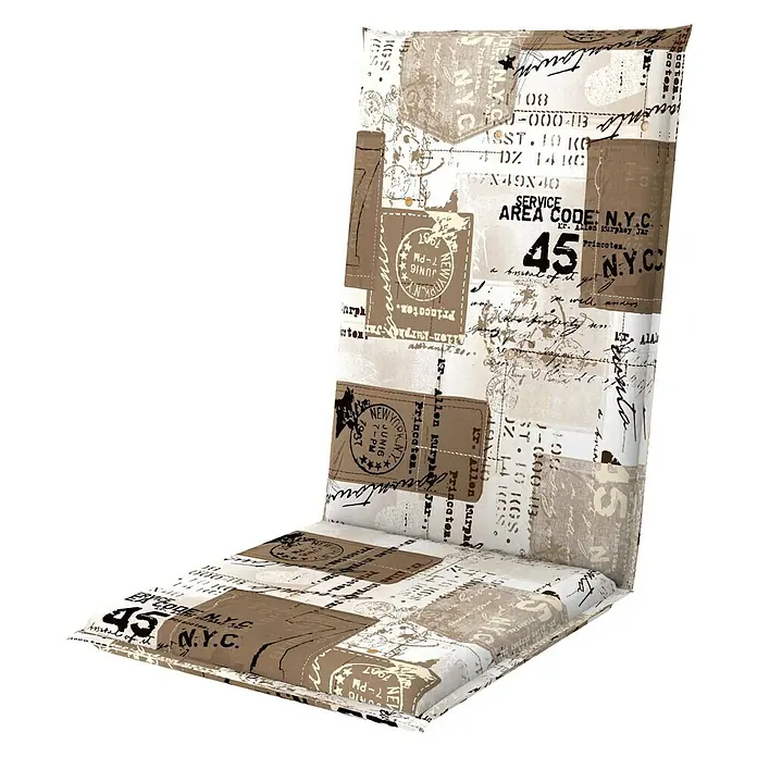 Doppler Liegenauflage Match - Hochlehner, 119 x 48 x 6 cm, Baumwoll-Polyester-Mischgewebe, Braun - Gepolsterte Stuhlauflage mit einem Muster aus verschiedenen Drucken in Braun- und Beigetönen für bequemes Sitzen.