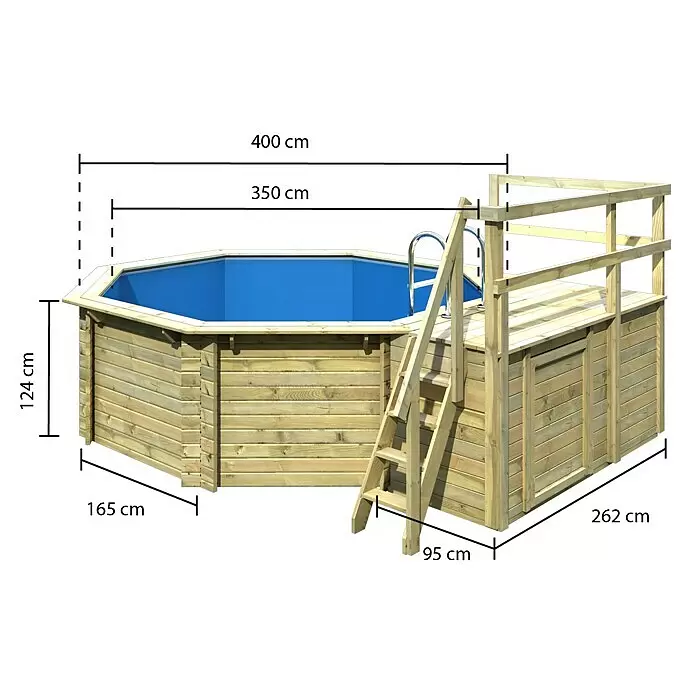 Karibu Holz-Pool Orlando Größe 1L x B x H: 480 x 400 x 124 cm, Naturbraun, 11.000 l, Mit Sonnendeck M