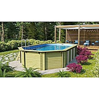 Karibu Holz-Pool Orlando Größe 5 (L x B x H: 700 x 400 x 124 cm, Naturbraun, 21.700 l, Ohne Poolterrasse)
