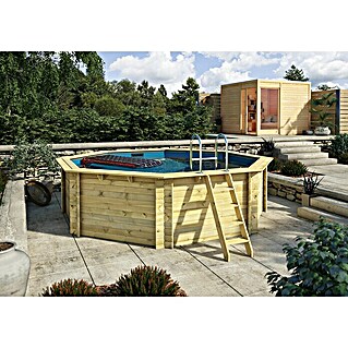 Karibu Holz-Pool Orlando Größe 2 (L x B x H: 470 x 470 x 124 cm, Naturbraun, 16 000 l, Ohne Poolterrasse)