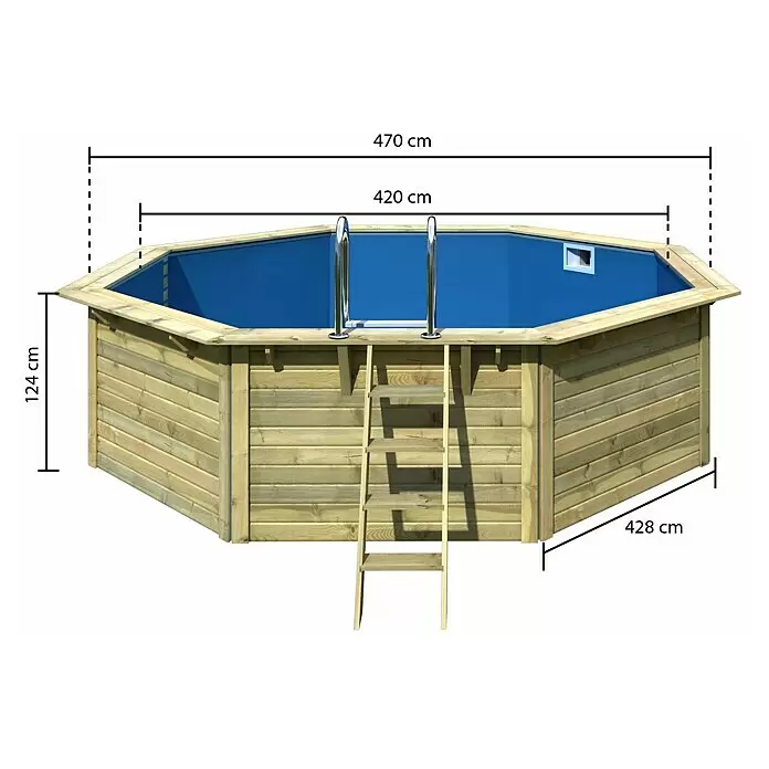 Karibu Holz-Pool MiamiØ x H: 508 x 124 cm, Braun/Blau, 15.950 l