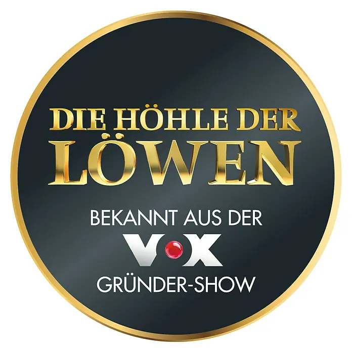 VapoWesp Räucherpulver - Orange & Rosemary, 100 g - Das Logo der Fernsehsendung "Die Höhle der Löwen", bekannt aus der VOX-Gründer-Show, in Gold und Schwarz auf rundem Emblem.