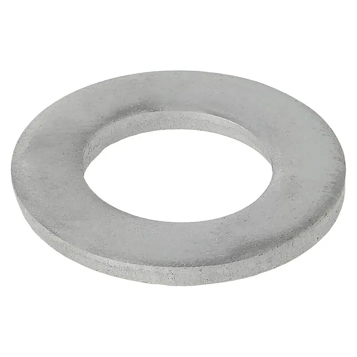 Profi Depot Unterlegscheibe A2 - Außendurchmesser: 24 mm, 100 Stk., Edelstahl - Nahaufnahme einer Unterlegscheibe aus Metall, die zur Verteilung der Last einer Schraubverbindung verwendet wird.