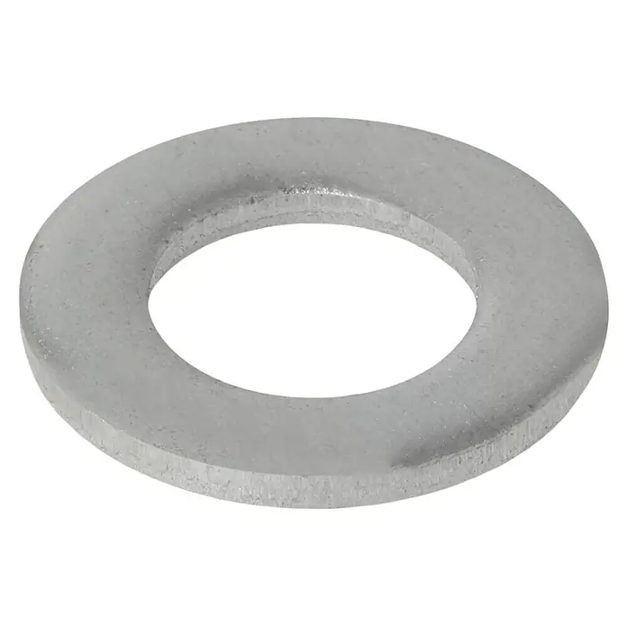 Profi Depot Unterlegscheibe A2 - Außendurchmesser: 16 mm, 100 Stk., Edelstahl - Nahaufnahme einer Unterlegscheibe aus Metall, die zur Lastverteilung bei Schraubenverbindungen verwendet wird, auf schwarzem Hintergrund.