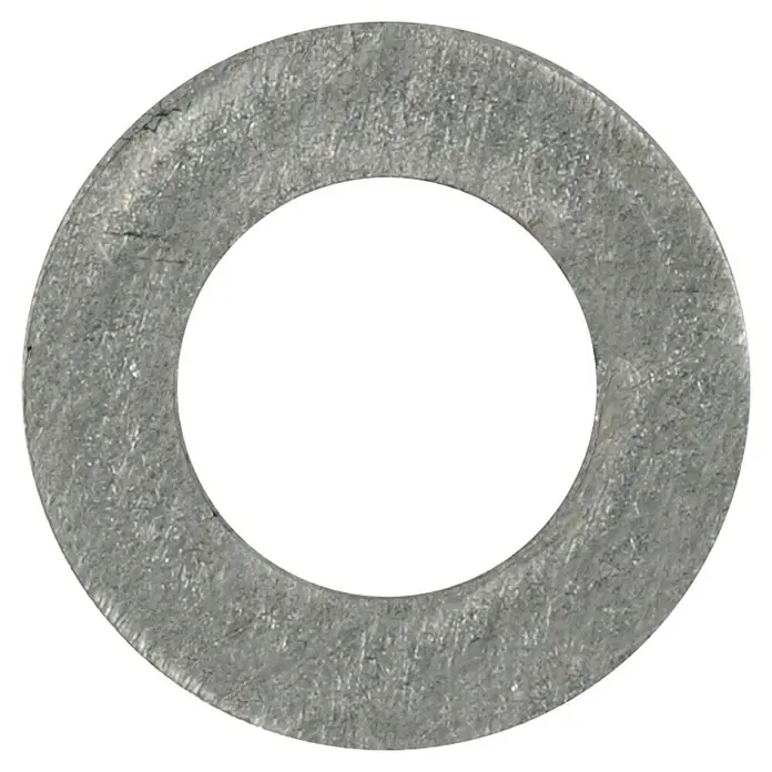 Profi Depot Unterlegscheibe A2 - Außendurchmesser: 10 mm, 100 Stk., Edelstahl - Nahaufnahme einer silbernen Unterlegscheibe mit einer leicht rauen Textur vor einem schwarzen Hintergrund.
