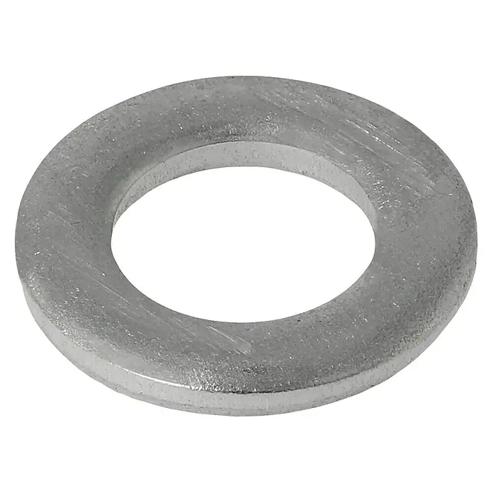 Profi Depot Unterlegscheibe A2 - Außendurchmesser: 12 mm, 100 Stk., Edelstahl - Nahaufnahme einer metallischen Unterlegscheibe, die zur Verteilung der Last unter einer Schraubenverbindung dient.