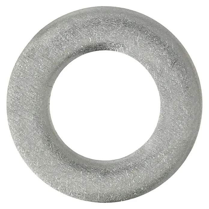 Profi Depot Unterlegscheibe A2 - Außendurchmesser: 16 mm, 100 Stk., Edelstahl - Nahaufnahme einer silbernen Unterlegscheibe vor schwarzem Hintergrund.