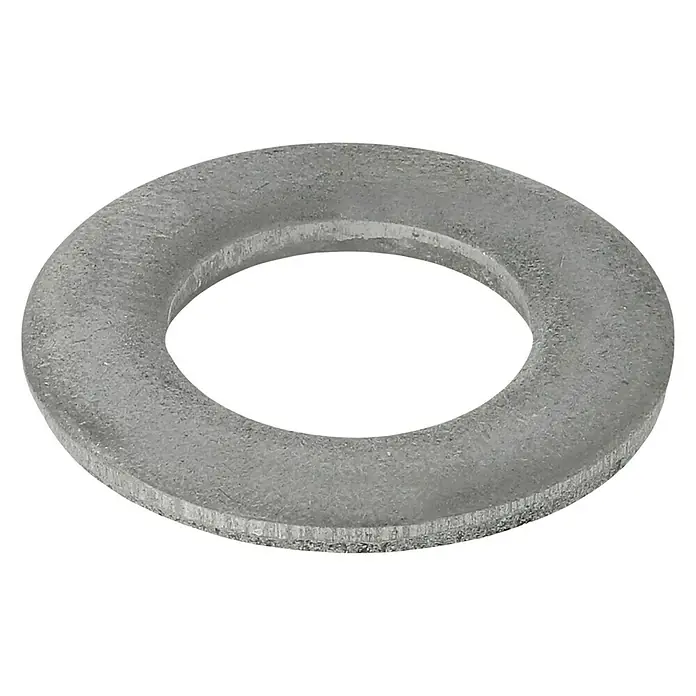 Profi Depot Unterlegscheibe A2 - Außendurchmesser: 20 mm, 100 Stk., Edelstahl - Nahaufnahme einer Unterlegscheibe aus Metall. Sie ist rund und hat ein Loch in der Mitte, das für Schrauben oder Bolzen verwendet wird.