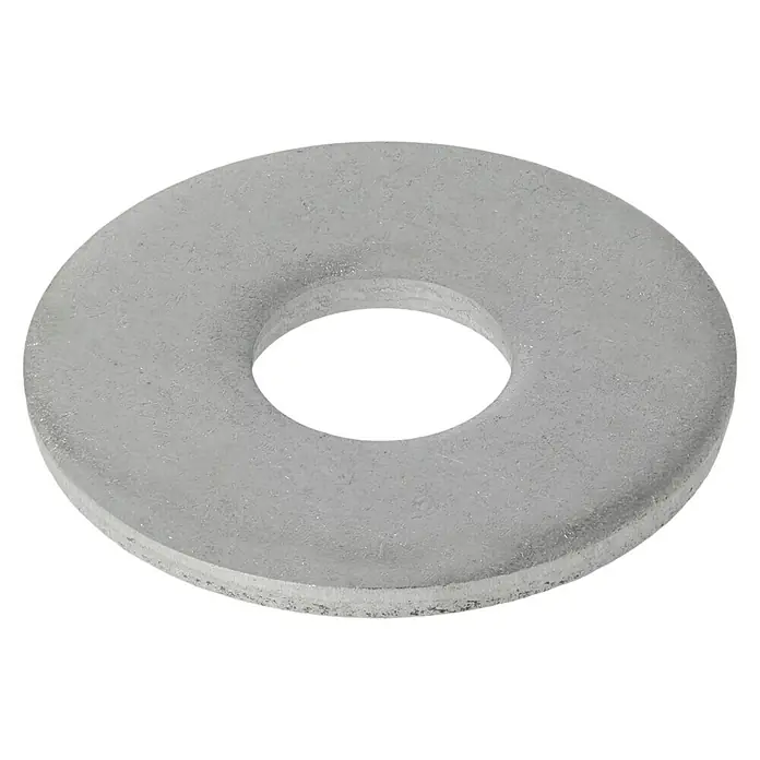 Profi Depot Bauscheibe A2 - Außendurchmesser: 30 mm, 100 Stk., Edelstahl - Nahaufnahme einer Unterlegscheibe aus Metall mit einem Loch in der Mitte auf schwarzem Hintergrund.