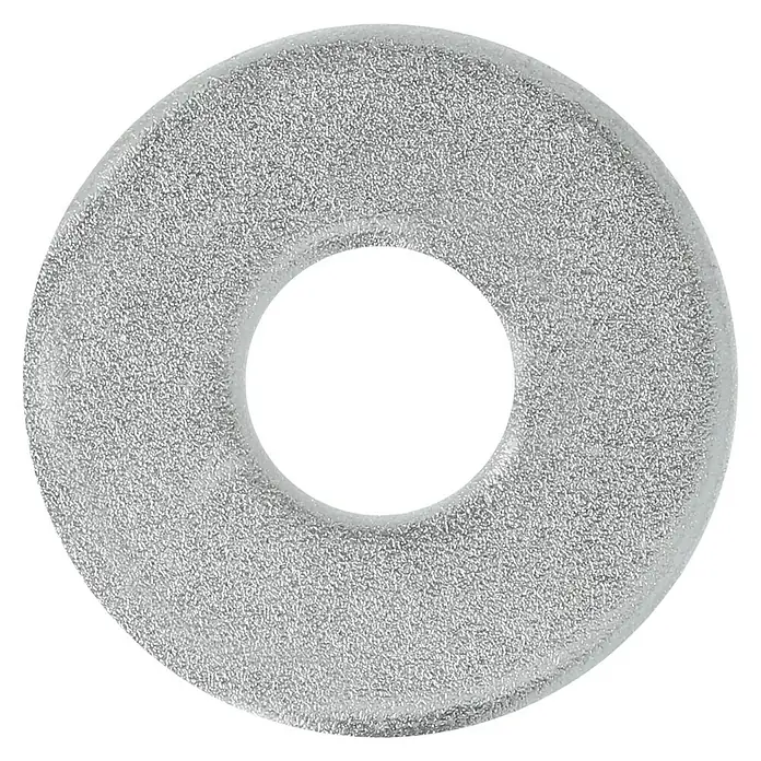 Profi Depot Bauscheibe VZ - 6,4 mm, 100 Stk., Verzinkt - Nahaufnahme eines transparenten, strukturierten Rings, der ein modernes und elegantes Design für verschiedene Anwendungen bietet.