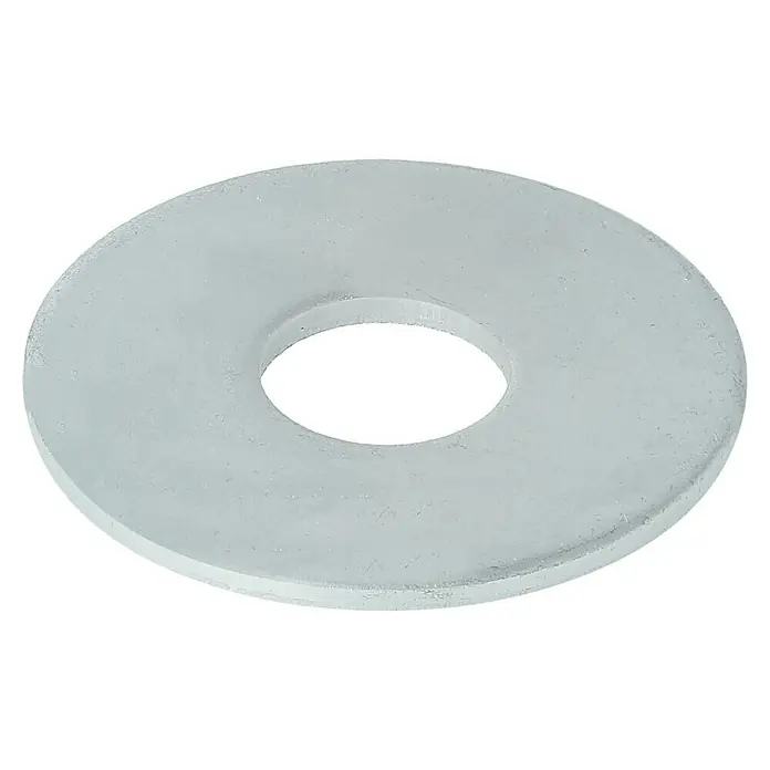 Profi Depot Karosseriescheibe VZ - Innendurchmesser: 8,4 mm, Außendurchmesser: 25 mm, 100 Stk., Verzinkt - Nahaufnahme einer flachen Unterlegscheibe aus Metall mit einem Loch in der Mitte, isoliert vor einem schwarzen Hintergrund.