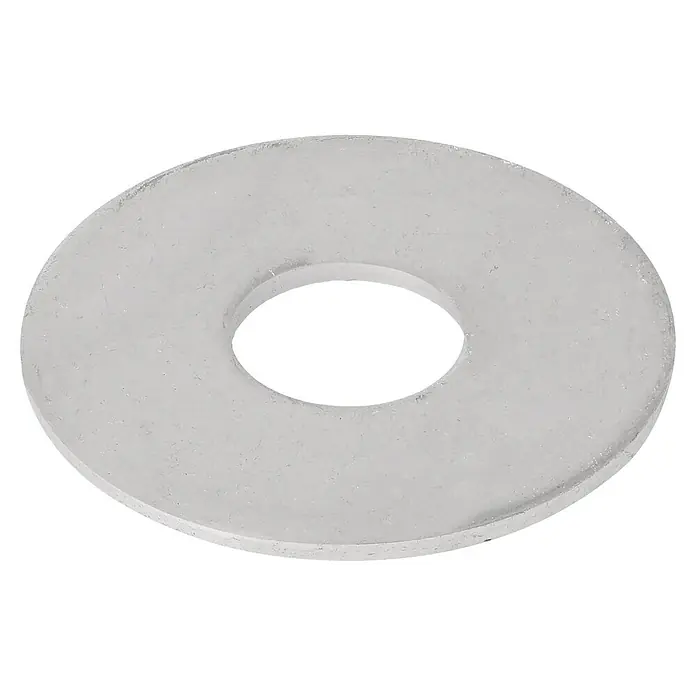 Profi Depot Karosseriescheibe VZ - Innendurchmesser: 10,5 mm, Außendurchmesser: 30 mm, 100 Stk., Verzinkt - Nahaufnahme einer flachen, silbernen Unterlegscheibe vor einem schwarzen Hintergrund, die Details und die Form des Produkts hervorhebt.