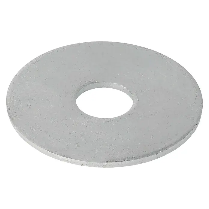 Profi Depot Karosseriescheibe VZ - Innendurchmesser: 8,4 mm, Außendurchmesser: 30 mm, 100 Stk., Verzinkt - Nahaufnahme einer Metallscheibe, die als Unterlegscheibe für Schrauben und Muttern verwendet wird, auf schwarzem Hintergrund.