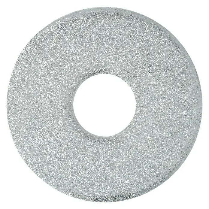 Profi Depot Karosseriescheibe VZ - Innendurchmesser: 4,3 mm, Außendurchmesser: 15 mm, 100 Stk., Verzinkt - Nahaufnahme einer glänzenden Unterlegscheibe aus Metall, ideal für den Einsatz im Maschinenbau und für Reparaturen.