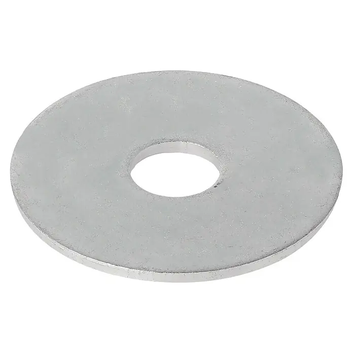 Profi Depot Karosseriescheibe VZ - Innendurchmesser: 6,4 mm, Außendurchmesser: 25 mm, 100 Stk., Verzinkt - Nahaufnahme einer Unterlegscheibe aus Metall, ein einfaches, aber essentielles Maschinenelement für sichere Verbindungen.