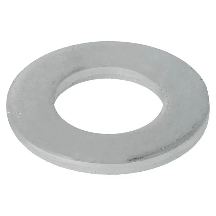Profi Depot Unterlegscheibe - Innendurchmesser: 10,5 mm, Außendurchmesser: 20 mm, 100 Stk., Verzinkt - Nahaufnahme einer Unterlegscheibe aus Metall, die häufig verwendet wird, um die Auflagefläche einer Schraubenverbindung zu vergrößern.
