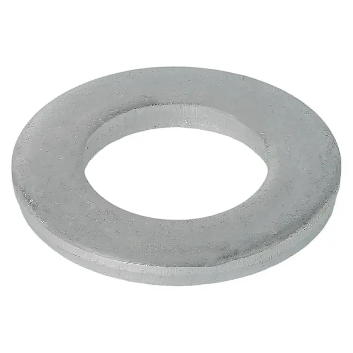 Profi Depot Unterlegscheibe - Innendurchmesser: 13 mm, Außendurchmesser: 24 mm, 100 Stk., Verzinkt - Nahaufnahme einer silbernen Unterlegscheibe, ein einfaches, aber essentielles Befestigungselement für diverse Anwendungen.