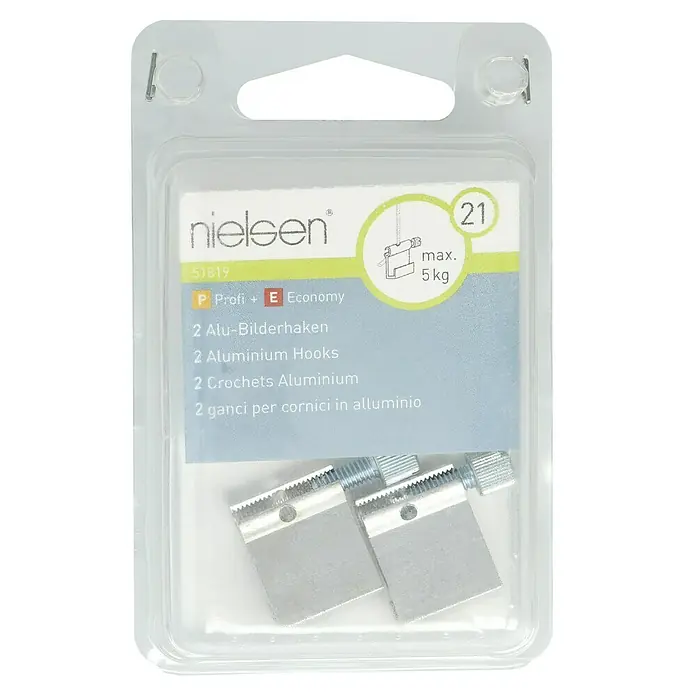 Nielsen Bilderhaken - Belastbarkeit: 5 kg, Aluminium, Silber, 2 Stk. - Eine Packung Nielsen Aluminium-Bilderhaken, ideal zum Aufhängen von Bildern mit einem Gewicht von bis zu 5 kg.
