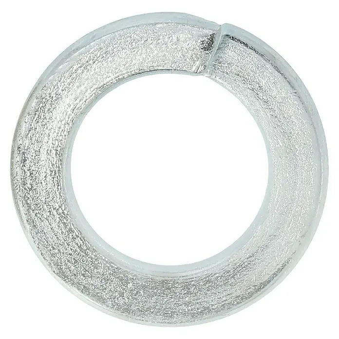 Profi Depot Federring - 10,2 mm, 100 Stk., DIN 127, Verzinkt - Nahaufnahme eines durchsichtigen, kreisförmigen Glieds, das als Verbindungselement oder Anhänger für Schmuck oder Accessoires dienen könnte.