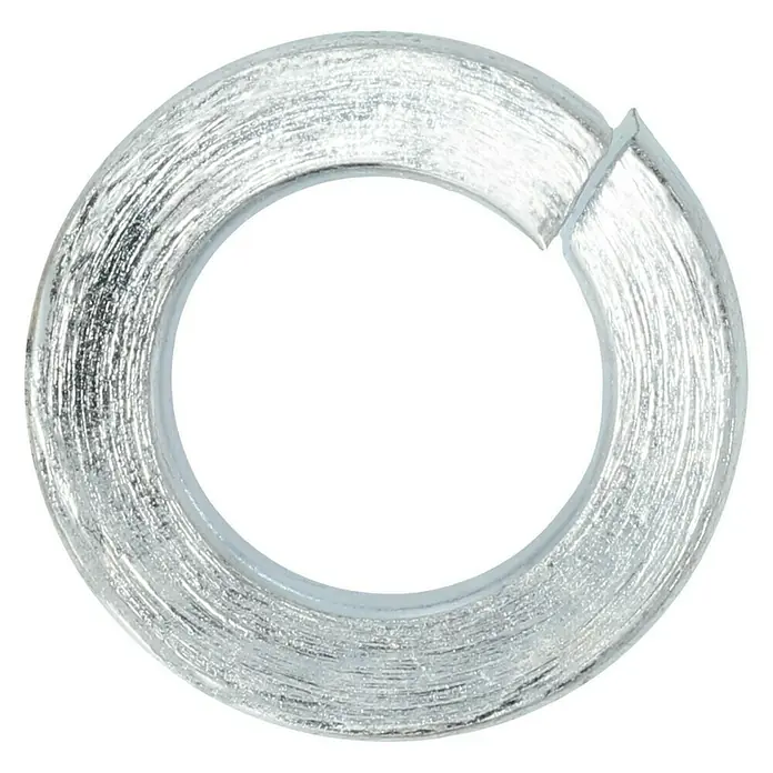 Profi Depot Federring - 8,1 mm, 100 Stk., DIN 127, Verzinkt - Nahaufnahme eines silberfarbenen Federrings, der sich ideal für verschiedene Befestigungsanwendungen eignet.