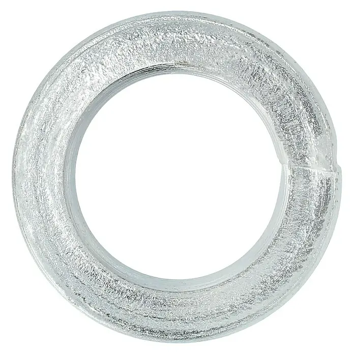 Profi Depot Federring - 12,2 mm, 100 Stk., DIN 127, Verzinkt - Nahaufnahme eines transparenten Glasrings mit rauer Textur, der auf einem schwarzen Hintergrund liegt.
