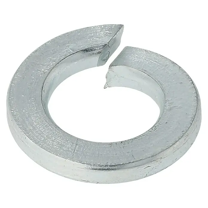 Profi Depot Federring - 6,1 mm, 100 Stk., DIN 127, Verzinkt - Eine Nahaufnahme einer silbernen Federring-Unterlegscheibe. Ein wesentliches Verbindungselement für sichere Verbindungen.
