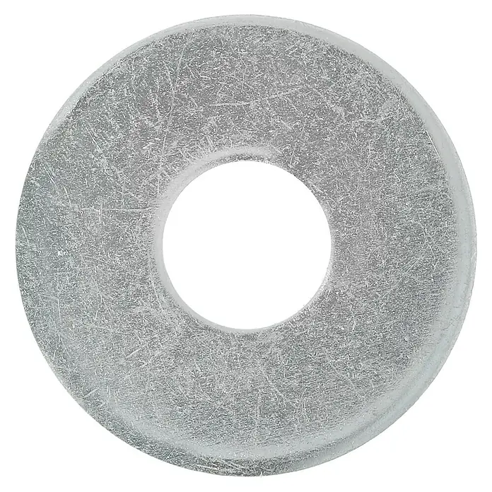 Profi Depot Bauscheibe VZ - 8,4 mm, 100 Stk., Verzinkt - Nahaufnahme einer transparenten Unterlegscheibe mit rauer Oberfläche, ideal für diverse Montageanwendungen.
