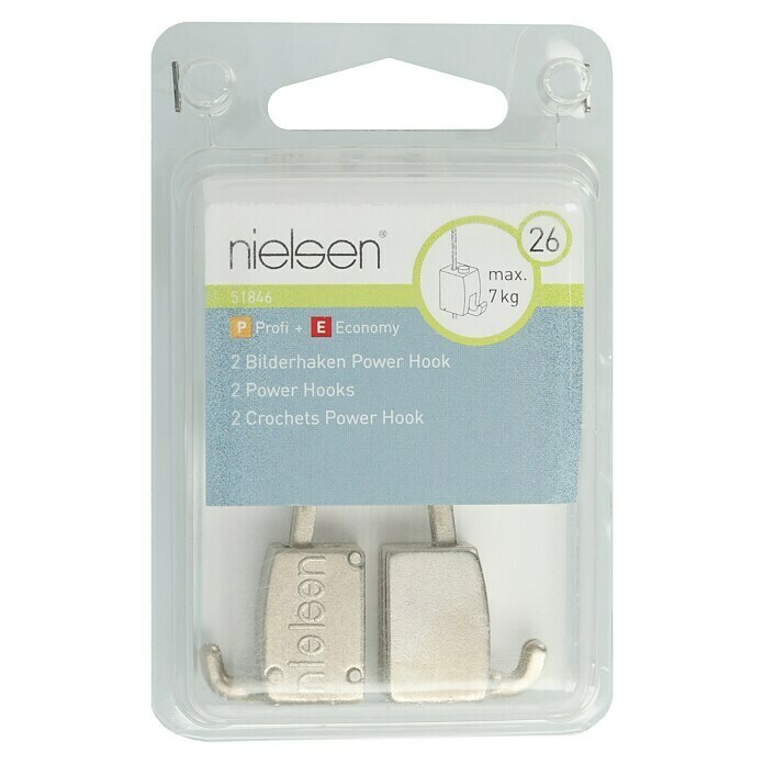 Nielsen Gancho para colgar cuadros Powerhook (Carga soportada: 7 kg, Metal macizo, Plateado, 2 uds.)