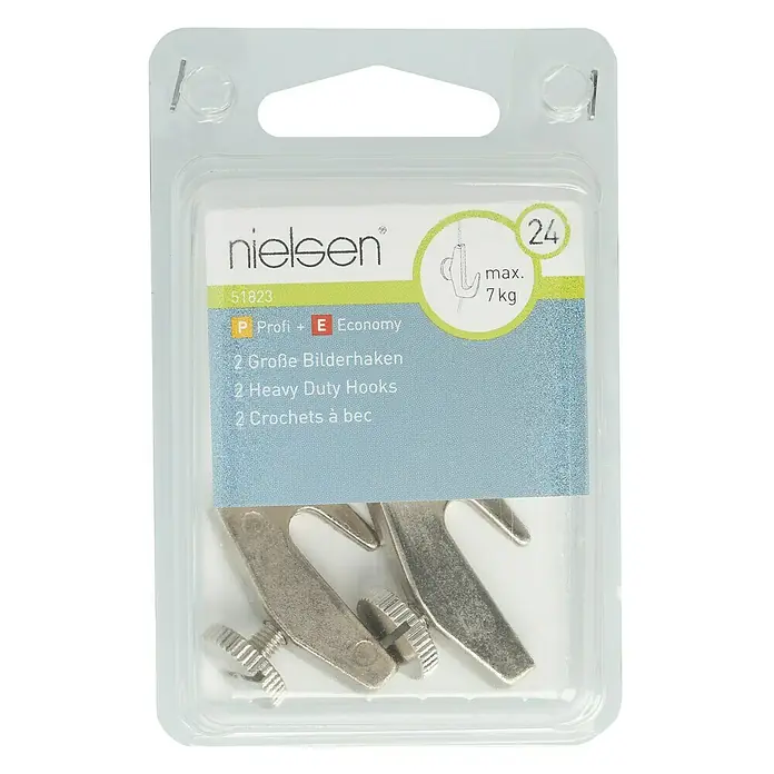 Nielsen Bilderhaken - Belastbarkeit: 7 kg, Metall, Silber, 2 Stk. - Packung Nielsen Bilderhaken, ideal zum Aufhängen von Bildern. Profi-Qualität für schwere Lasten bis 7 kg, 2 Stück im Set.